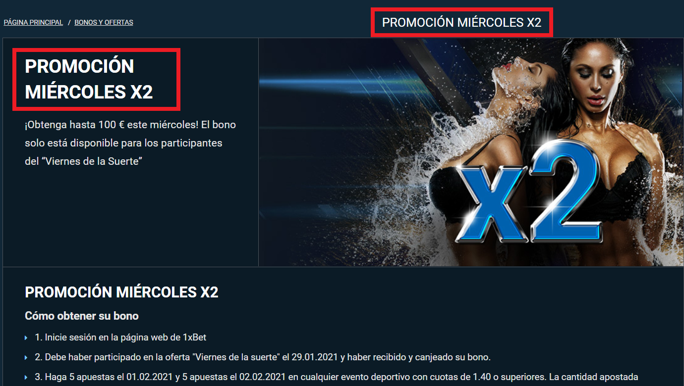 1xbet PROMOCIÓN MIÉRCOLES X2